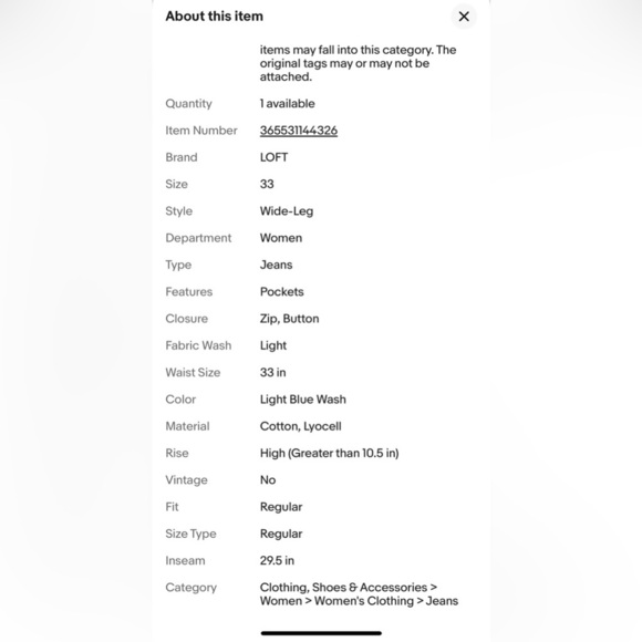 The Loft Patch Pocket High Rise Wide Leg Jeans Size 33 - Picture 15 of 16